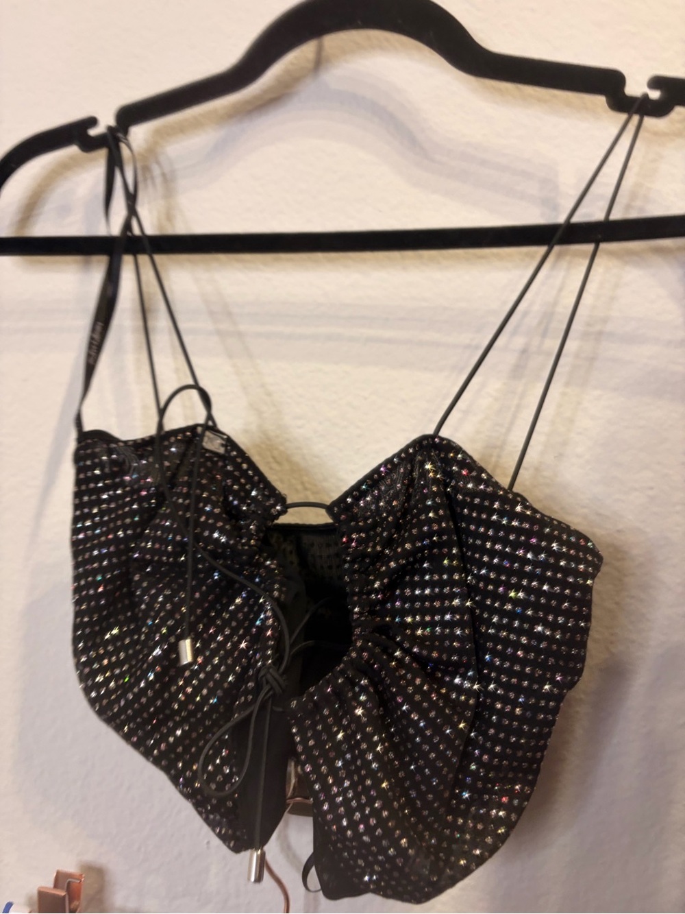 For Love & Lemons Black Rhinestone Crop Tank
